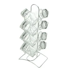 Porta Temperos 8 Peças De Vidro Com Tampa Hermética E Suporte De Metal Cromado Lyor