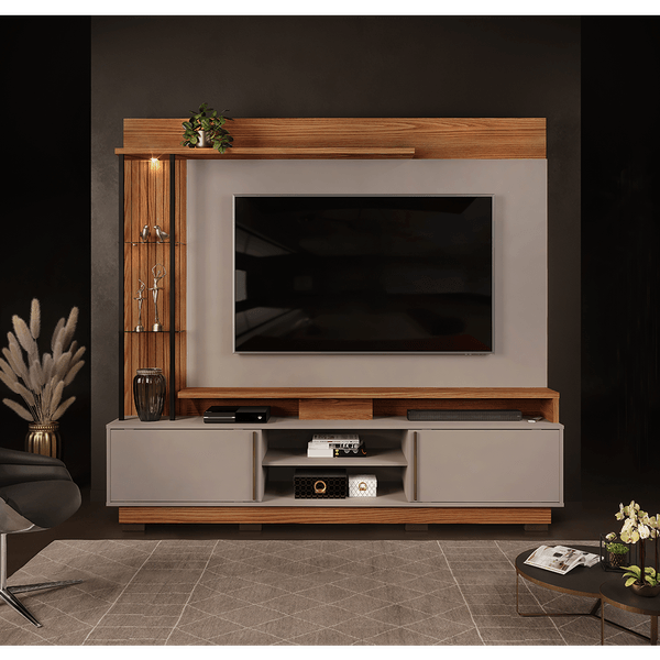 Estante Home Martino em MDF/MDP com LED para TV até 70'' Dj Móveis Carvalho Nobre / Griz