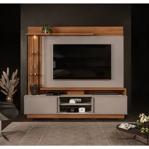 Estante Home Martino em MDF/MDP com LED para TV até 70'' Dj Móveis Carvalho Nobre / Griz