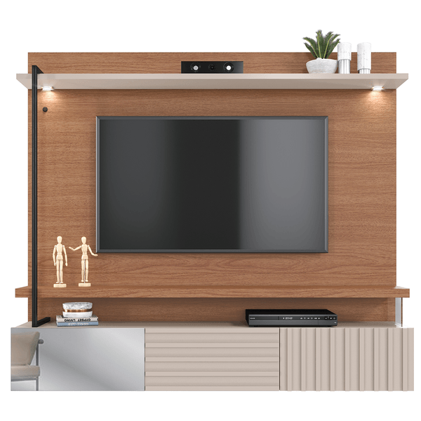 Painel para TV até 70'', 3 Portas, 2 Prateleiras - Atalaia Natura Real / Off White