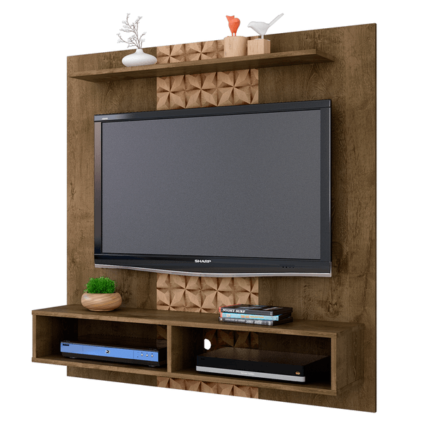 Painel Para TV até 47'', em MDP, 2 Nichos - Gama Madeira Rústica/Madeira 3D