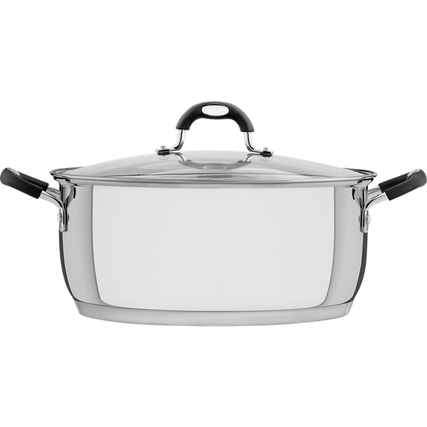 Caçarola Tramontina Solar Rasa, Aço Inox, 8,9 Litros, 30CM, Tampa de Vidro - 62123/300