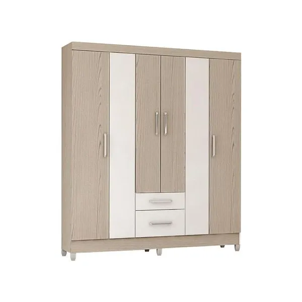 Guarda-roupa 6 Portas com Pés - Demóbile Gênova Branco / Castanho