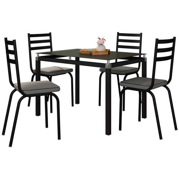 Conjunto Copa Malva com 4 Cadeiras em Aço Carbono Preto Liso Fosco / Platina