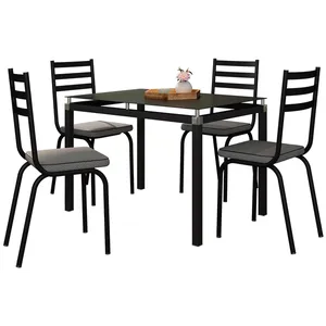 Conjunto Copa Malva com 4 Cadeiras em Aço Carbono Preto Liso Fosco / Platina