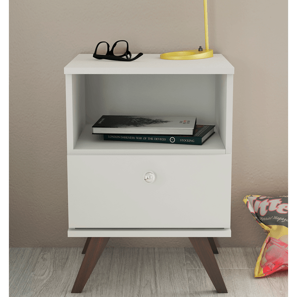 Mesa de Cabeceira Retrô em MDP, com 1 Gaveta - Móvel Bento RT3019 Branco