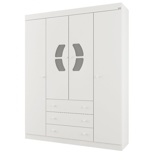 Guarda-roupas 4 Portas, 3 Gavetas, MDF - Canaã Móveis Belly Branco Brilho