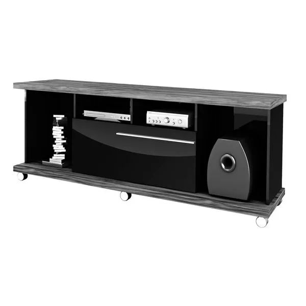 Rack com Porta Basculante Dj Móveis - Galax Etna Vittro / Preto