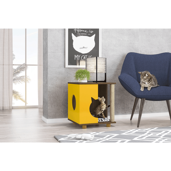 Mesa Lateral em MDP/MDF com Arranhador, Pintura UV - Pet Persa Rústico/ Amarelo