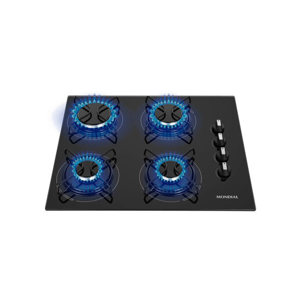 Cooktop a Gás 4 Bocas Mondial Automático Mesa de Vidro Temperado Preto/Inox - CTG-01 Bivolt