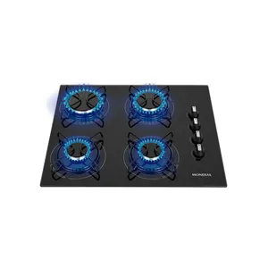 Cooktop a Gás 4 Bocas Mondial Automático Mesa de Vidro Temperado Preto/Inox - CTG-01 Bivolt
