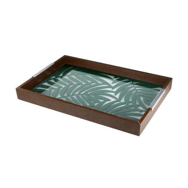 Bandeja de Madeira com Vidro WoodArt Leaves 47x32x5cm cor Verde