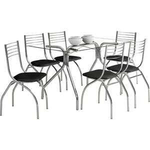 Mesa de Jantar 6 Cadeiras com Tampo de Vidro - Carraro 387 / 146 Preto