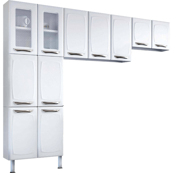 Cozinha de Aço Colormaq Leblon, 3 Peças em Aço e Vidro, 11 portas Branco