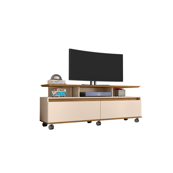 Rack em MDP/MDF para TV até 60'', 2 Portas, 1 Prateleira, 6 Rodízios - Texas Cinamomo / Off White