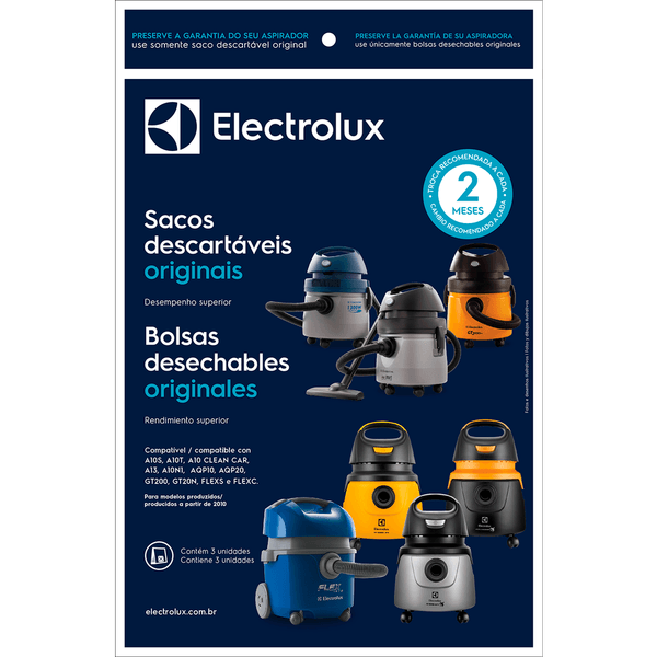Kit Electrolux com 3 Sacos para Aspiradores, 6 Litros - CSE10