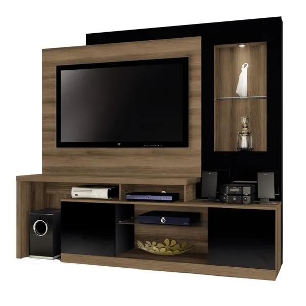 Estante Home com Luminária de LED - Linea Brasil Zeus Wood / Preto
