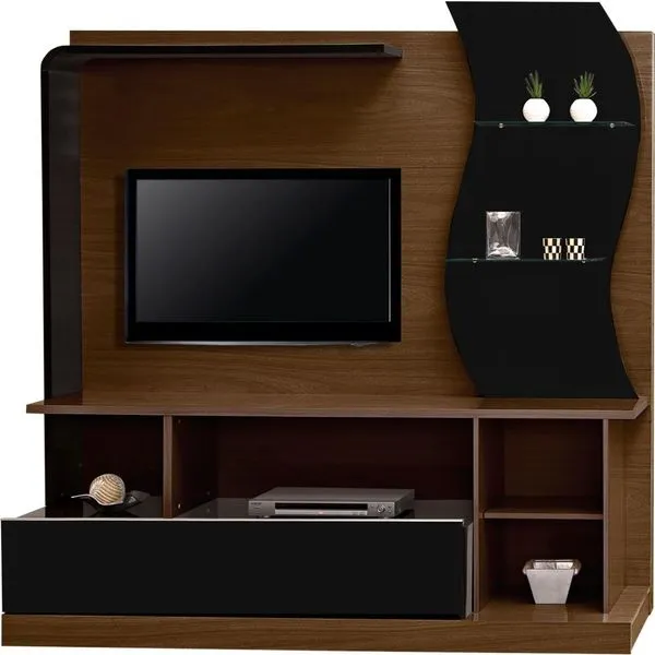 Rack Home com 2 Prateleiras em Vidro - Somopar Ayram Imbuia / Preto