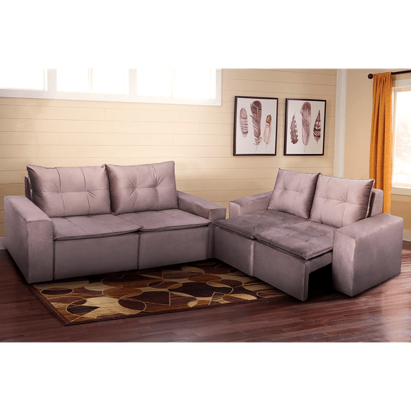 Sofá Retrátil Paraty 3 e 2 Lugares, Tecido Suede, Com Pés - Legacy Tabaco