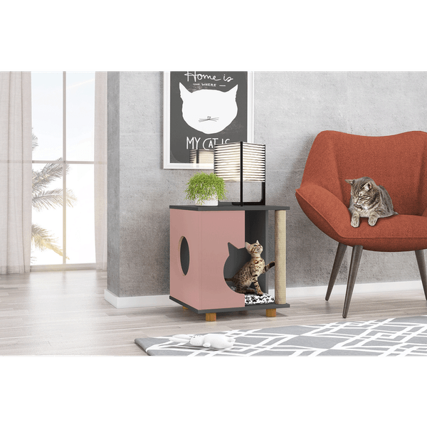 Mesa Lateral em MDP/MDF com Arranhador, Pintura UV - Pet Persa Grafito/ Rosé