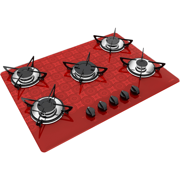 Cooktop Casavitra 5 Bocas Crochê com Queimador Rápido, Bordô - E10E55.539 Bivolt