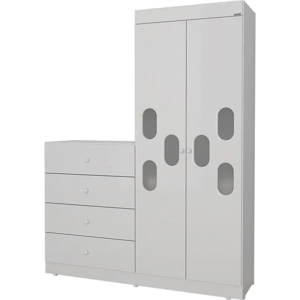 Guarda-roupa Infantil com Cômoda 100% MDF 2 Portas 4 Gavetas - Móveis Canaã Meu Bebê Branco