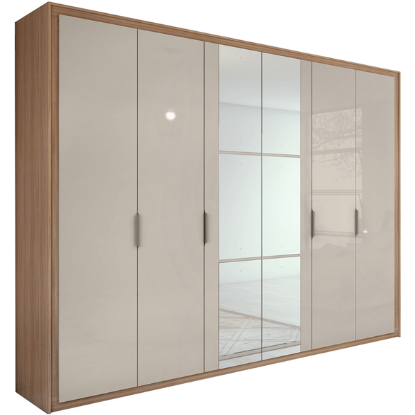 Guarda-roupa em MDF, Com Espelho, 6 Portas, 6 Gavetas - Stillus Carvalho Naturale / Off-White