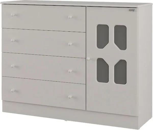 Cômoda 100% MDF com 1 Porta e 4 Gavetas - Móveis Canaã Cristal Branco