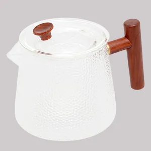 Chaleira de Vidro Borossilicato Resistente ao Calor Martelado com Alça de Bambu 750ml - Wolff