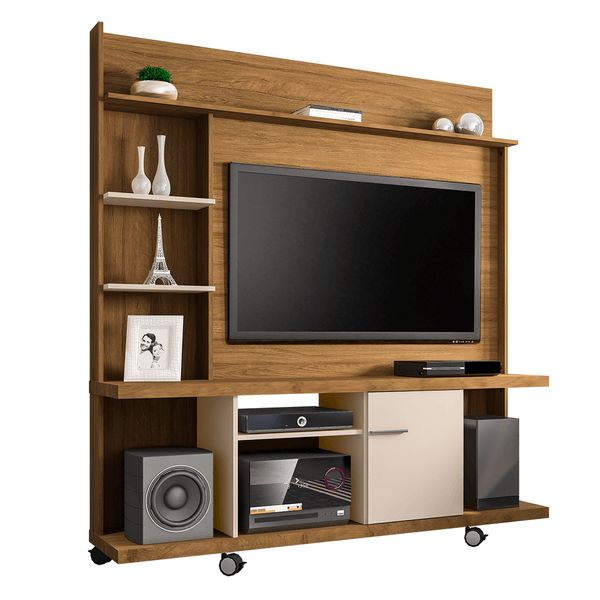 Estante Home em MDP, Para TV de Até 47'', 07 Nichos, 04 Prateleiras - Taurus Cinamomo / Off White