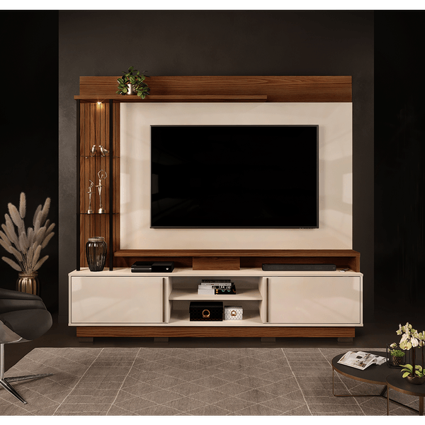 Estante Home Martino em MDF/MDP com LED para TV até 70'' Dj Móveis Marroquim / Off White
