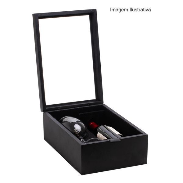 Caixa Para Vinho, Madeira, 1 Garrafa, 1 Taça, Woodart - 13041