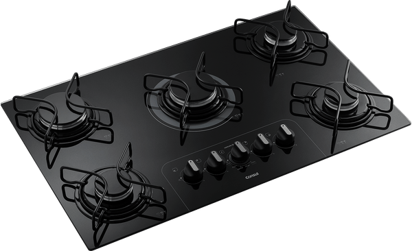 Cooktop A Gás Consul 5 Bocas com Vidro Temperado Preto e Acendimento Super Automático Controle Fácil CD075AE Bivolt