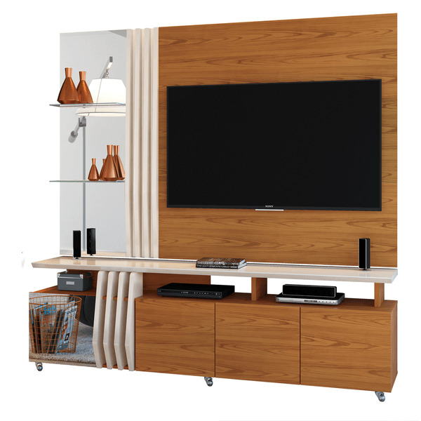 Rack com Painel Donna em MDF com Espelho para TV até 55'' Dj Móveis Carvalho Americano / Off White