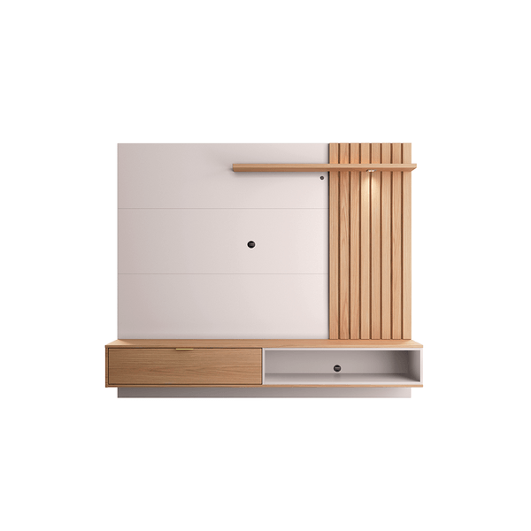 Painel Home Suspenso para TV de até 65'', 1 Porta, Luminária LED - Tocantins Off White / Freijó