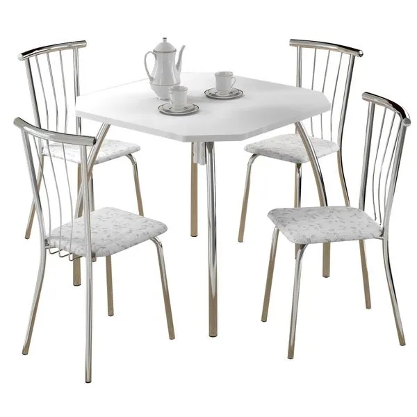 Mesa de Jantar 4 Cadeiras - Carraro 1504 / 154 Branco