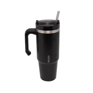 Caneca Térmica Wolff 890ml SlimTerm com Canudo, Parede Dupla e Base Ergonômica Preta Preto