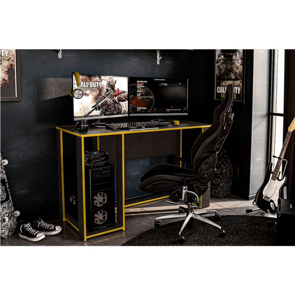 Mesa Gamer para Computador em MDP, 1 Nicho - Singapura Preto / Amarelo