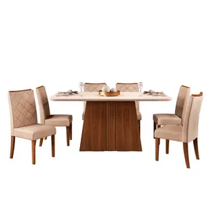 Mesa de Jantar Itália com 6 Cadeiras Golden DJ Móveis Marroquim/ Off-White/ Kraft