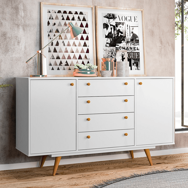 Buffet Retrô, 4 Gavetas, 2 Portas - Califórnia Branco