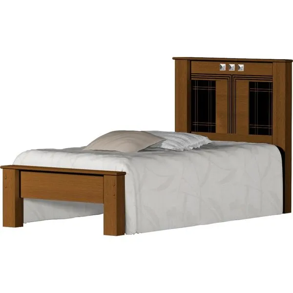 Cama Solteiro Pintura UV 90x190 - Geval Florença Imbuia / Preto