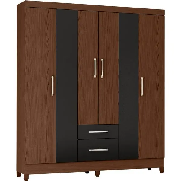 Guarda-roupa 6 Portas com Pés - Demóbile Gênova Noce / Preto