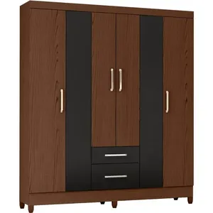 Guarda-roupa 6 Portas com Pés - Demóbile Gênova Noce / Preto