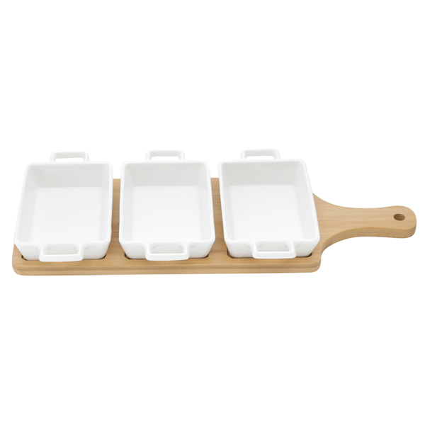 Conjunto Petisqueira Bon Gourmet, 3 Peças, Com Tábua Bambu, Porcelana - 27562