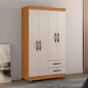 Guarda-roupa em MDP, 4 Portas, 2 Gavetas, 2 Prateleiras, 4 Pés - NT5005 Freijó / Off-White
