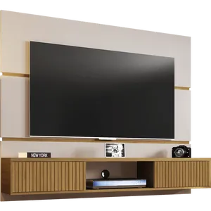 Painel para TV até 65'', MDP, 2 Portas - Âmbar Off-White/Cinamomo/Ripado