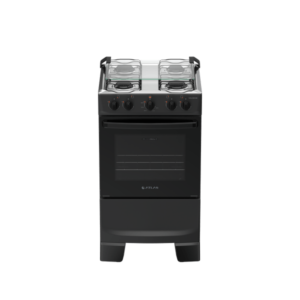 Fogão 4 Bocas Atlas Coliseum Plus Preto com Mesa Inox Bivolt