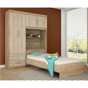 Guarda-roupa em MDP com Cama, 4 Portas, 2 Gavetas - Demóbile Dueto Nogal / Vanilla