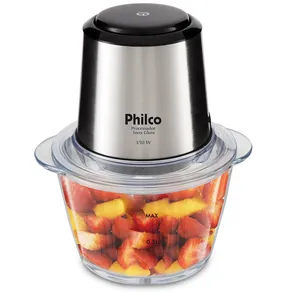 Processador de Alimentos Inox Glass Philco, 350W, Função Pulsar, 1,2L -  PPS01I 220V