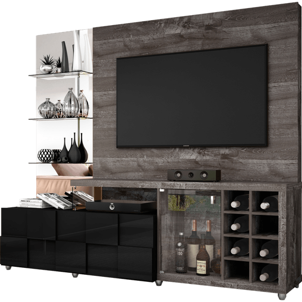Estante Home 100% MDF - Dj Móveis New Turati Rústico Belfort / Preto
